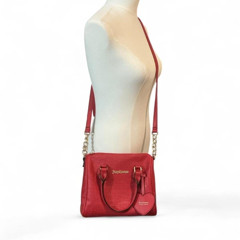 Juicy Couture Satchel Bag Womens Medium Red Embossed Logo Crossbody - Picture 2 of 8